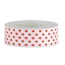 Teip Hvit / Rød Prikkete, 15 mm x 10 m