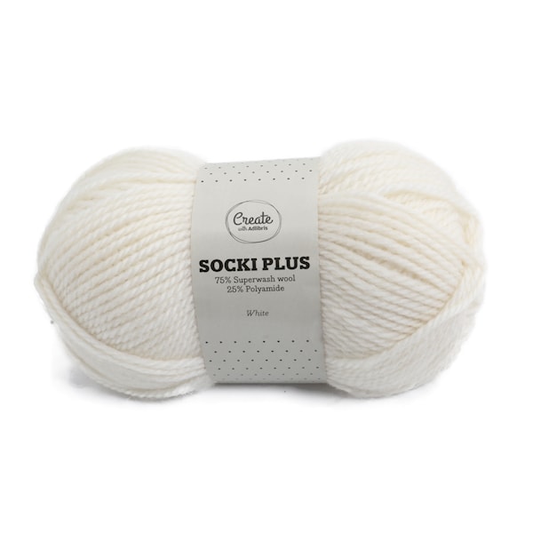 Adlibris Socki Plus Enfärgat lanka 100g White A027