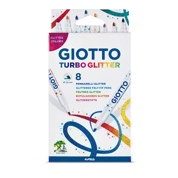 Giotto Glimmer Tusser (Turbo Glitter) med 8 farger - vannbasert blekk