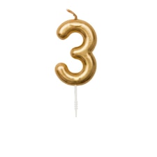 Tårtljus, Rico, Siffra "3", Guld, 1 st.