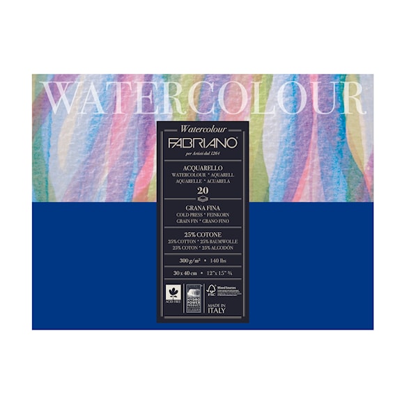 Akvarellblock Fin Gr&auml;ng 30 x 40 cm 300g Fabriano