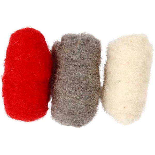 Kardet ull, 3x10 g, rød/hvit harmoni