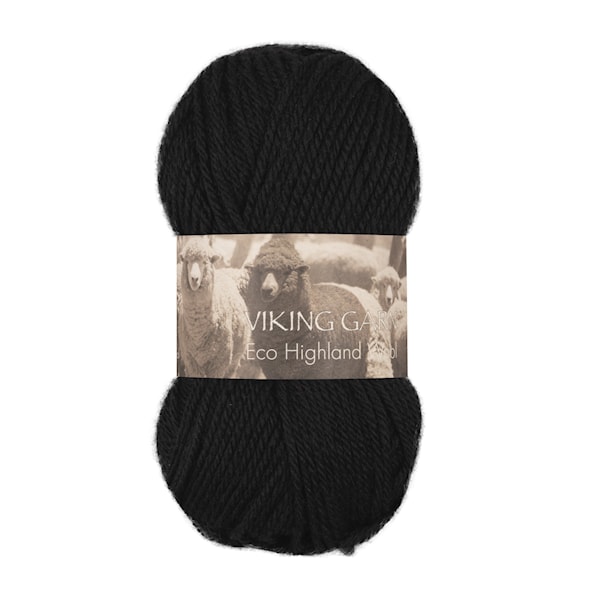 Highland Eco Wool Garn 50 g Svart 203 Viking Garn