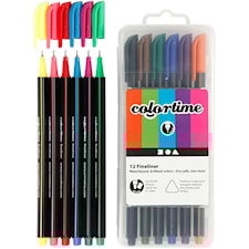 Colortime Fineliner, paksuus: 0,6-0,7 mm, värilajtelma, 12kpl