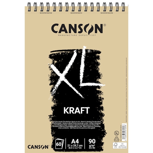 Tegnepapir blokk A4 90g 60 ark Canson XL Kraft
