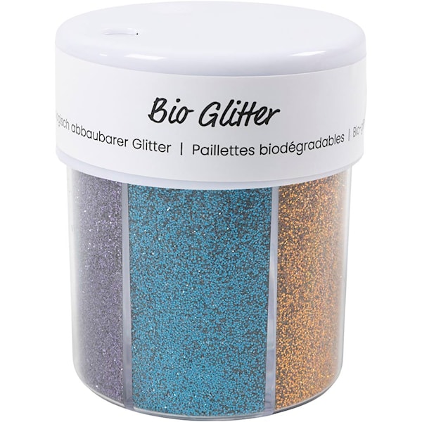 Biologisk nedbrytbart glitter, ass. farger, 6x28 ml/ 1 boks