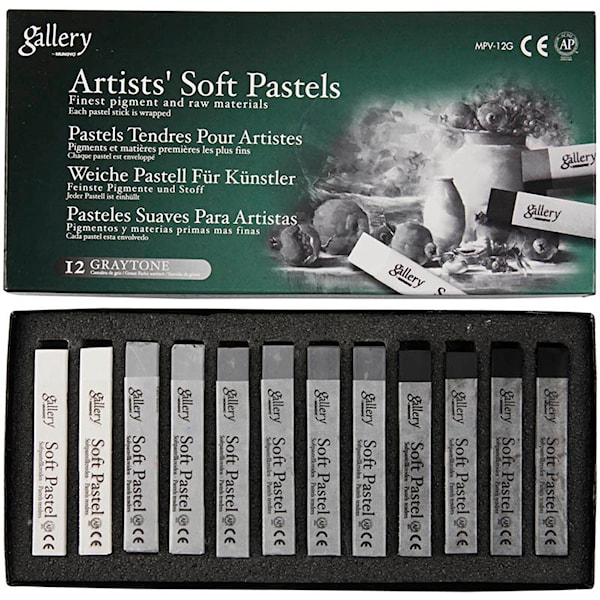 Gallery Tørrpastell, L: 6,5 cm, tykkelse 10 mm, svart/hvit harmoni, 12 stk./ 1 pk.