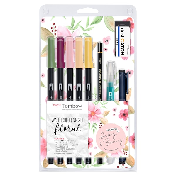 Penselpenn ABT Dual Brush Set Floral 9 deler Tombow