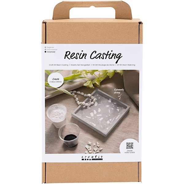DIY Kit Resin Støping, Firkantet brett med terrazzo, svart, hvit, 1 pk.