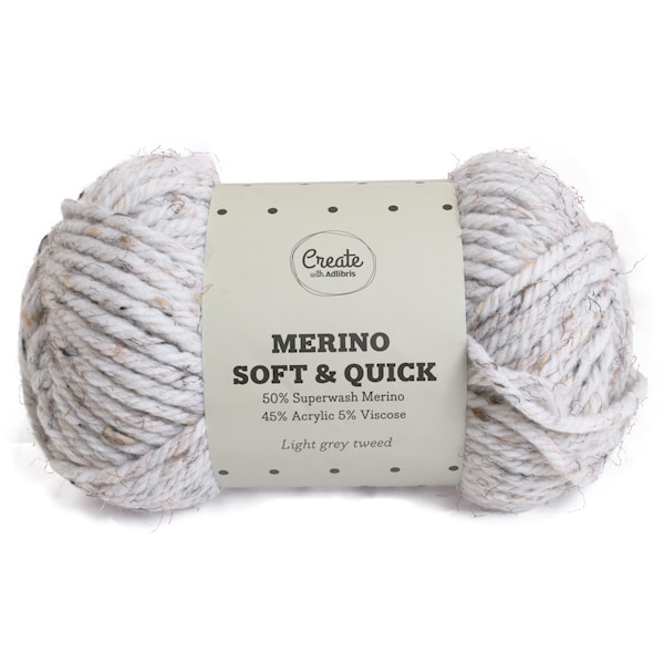 Adlibris Merino Soft & Quick Garn Ullmix 150g Light Grey Tweed A159