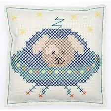 Broderi Pute i filt med stansede hull Hund i verdensrommet sett 42 x 42 cm