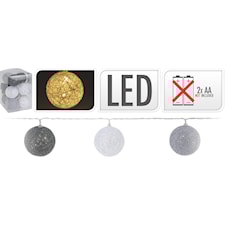 Ljusslinga, trådbollar, 10 lampor, grå/vit