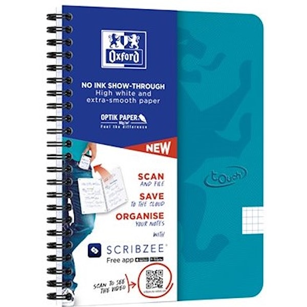 Notesbog A5+ Oxford Touch´ turkis kvadreret 5x5mm 90g m/140 sider