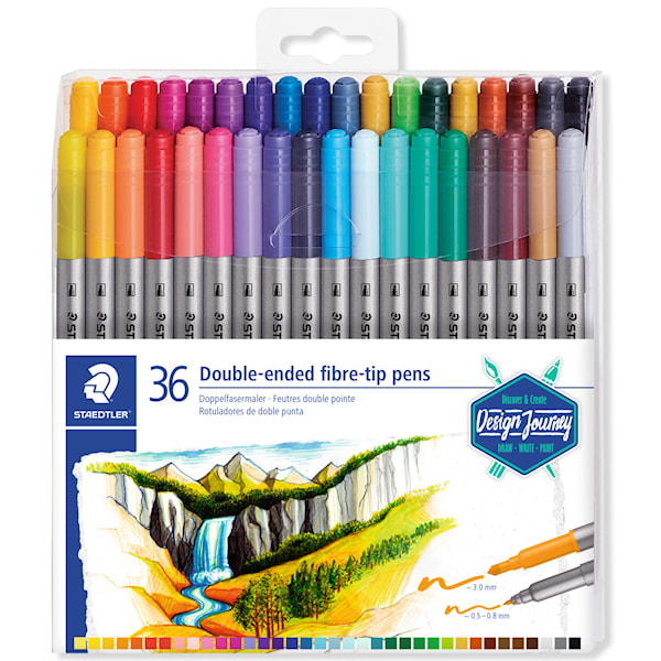 Fiberpenn STAEDTLER® 3200 duo, dobbel spiss - med 36 stk. assorterte farger