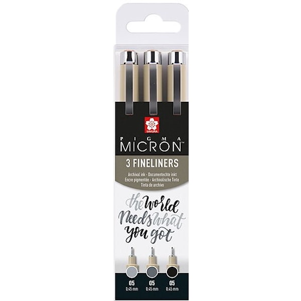 Sakura Pigma Micron 05 fineliner svart og grå 3-sett