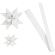 Stjernestrimler, hvit, L: 44+78 cm, dia. 6,5+11,5 cm, B: 15+25 mm, 32 strimler/ 1 pk.