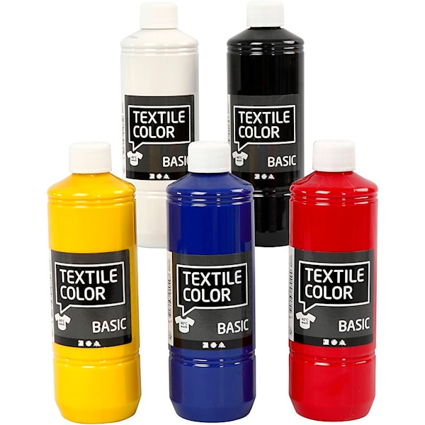 Tekstilfarge, primær farger, 5x500 ml/ 1 pk.