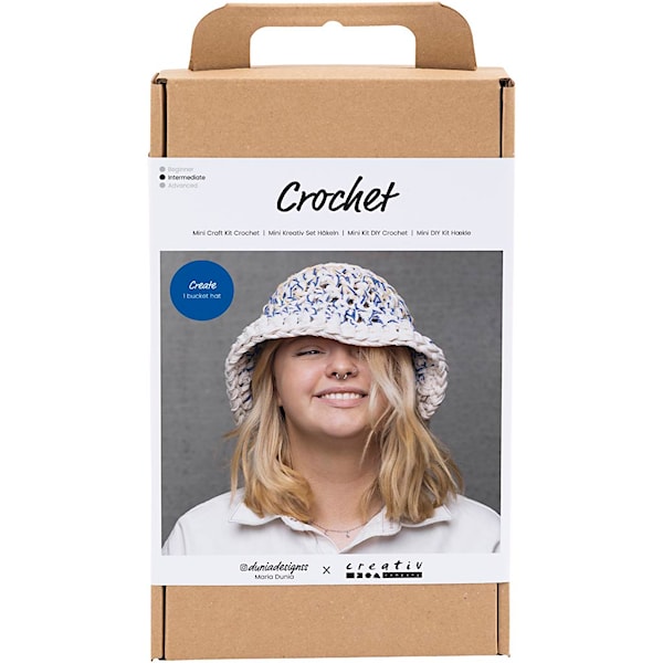 Creativ Company Craft Kit Crochet - Chunky Bucket Hat - Blue/Light Natural/Yellow