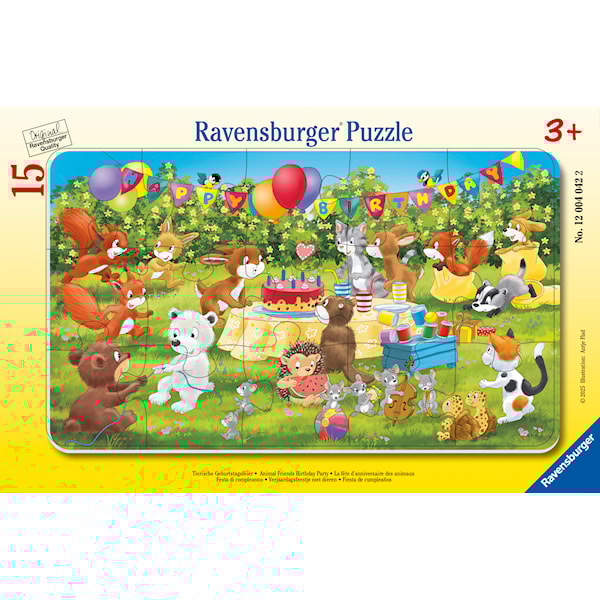 Ravensburger Rammepuslespill Dyrenes Bursdagsfest 15 Brikker -  Barnepuslespill