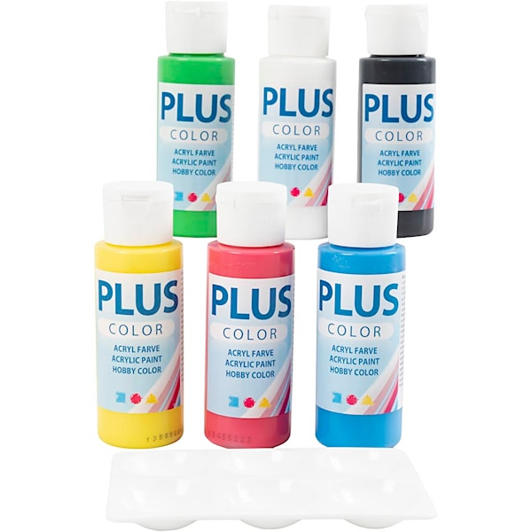 Plus Color Hobbymaling, primær farger, 6x60 ml/ 1 pk.
