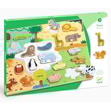 Träpussel på Platta 22 Bitar med Motiv av Olika Djur, Djeco