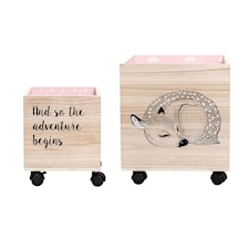 Förvaringslådor på hjul, 2-pack, Natur/Rosa, Bloomingville