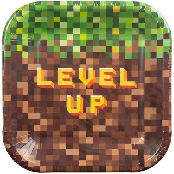 Papperstallrikar Pixel Level Up 8-p