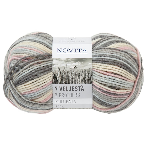 Novita 7 Bröder Multiraita Garn Ullmix 100 g, husa 841