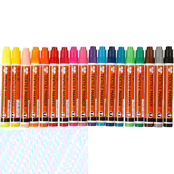 Tekstiltusj, strek 2-4 mm, ass. farger, 18 stk./ 1 pk.