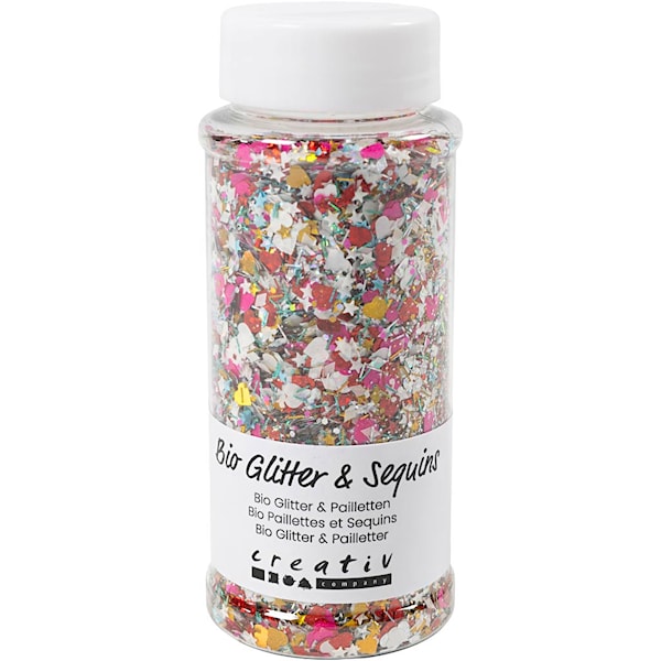 Bio-glitter & paljetter mixade f&auml;rger 140 ml/ 1 burk