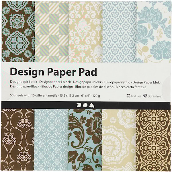 Creativ Company Design Paper Block Light Blue/Brown 50 Sheets