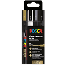 Posca Marker Set 4-p kulta, hopea, musta, valkoinen