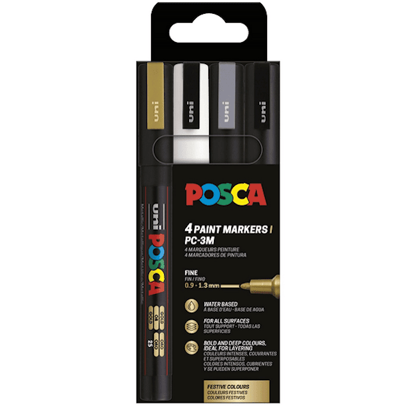 Posca Marker Set 4-p guld, silver, svart, vit