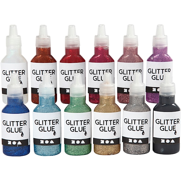 Glitterlim, mixade färger, 12x25 ml/ 1 förp.