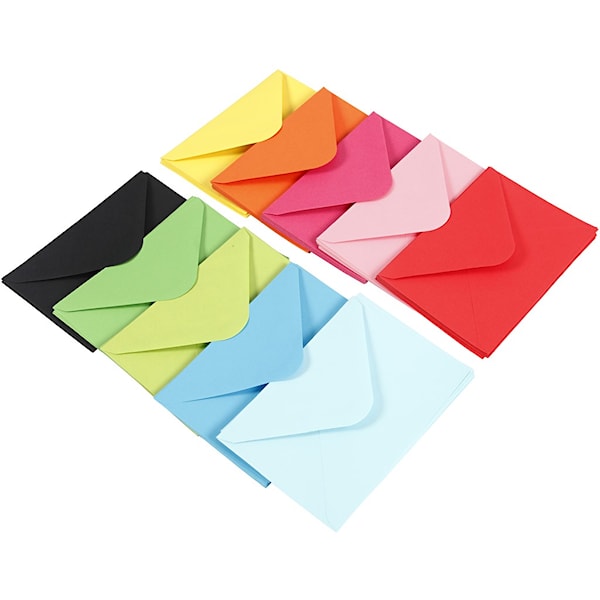 Konvolutt, konvolutt str. 11,5x16 cm, 80 g, ass. farger, 10x10 stk./ 1 pk.
