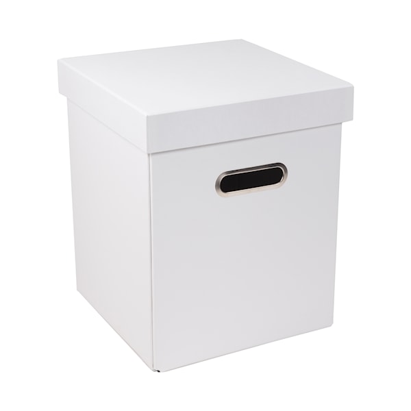 Kasse med oppbevaringsfunksjon. 25x25x29,5cm. Testet for 75 kg. Hvit