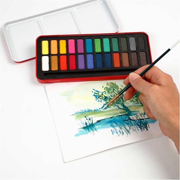 Akvarellfärg med Ask och Pensel 24 Färger, (mixade färger)| Adlibris
