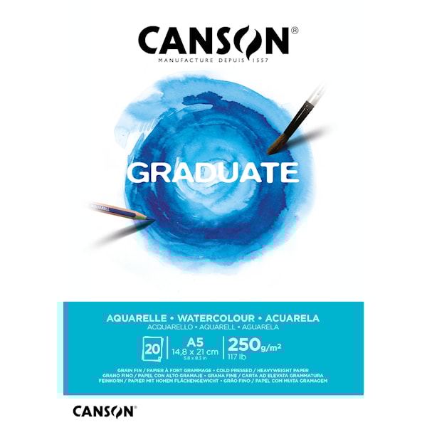 Akvarellpapir A5-blokk 20 ark 250g, Canson Graduate