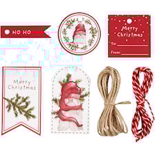 Juletiketter 5 olika och julsnöre 2 x 3 m