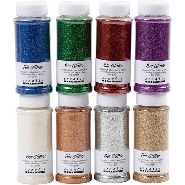 Bio-glitter Mixade f&auml;rger 8x140 ml