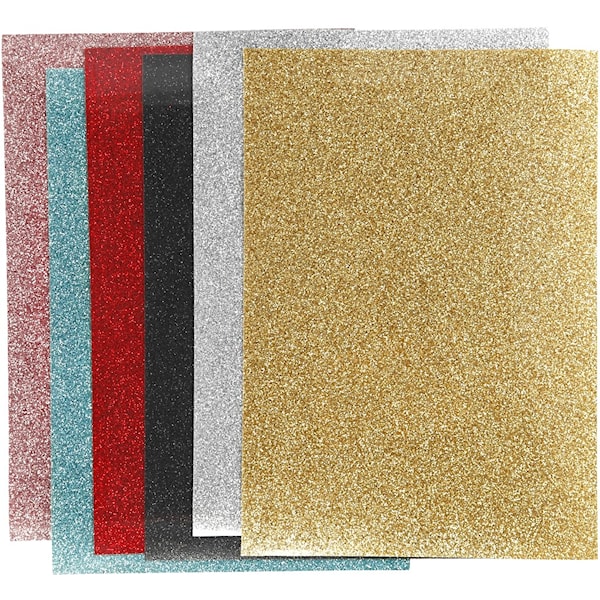 Strykestoff, ark 148x210 mm, glitter, ass. farger, 6 ark/ 1 pk.