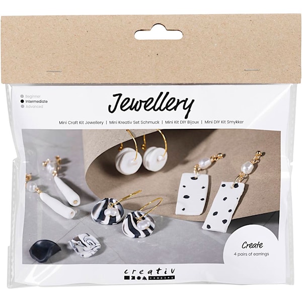 Mini DIY Kit Smykker, Øreringer, svart, hvit, 1 pk.
