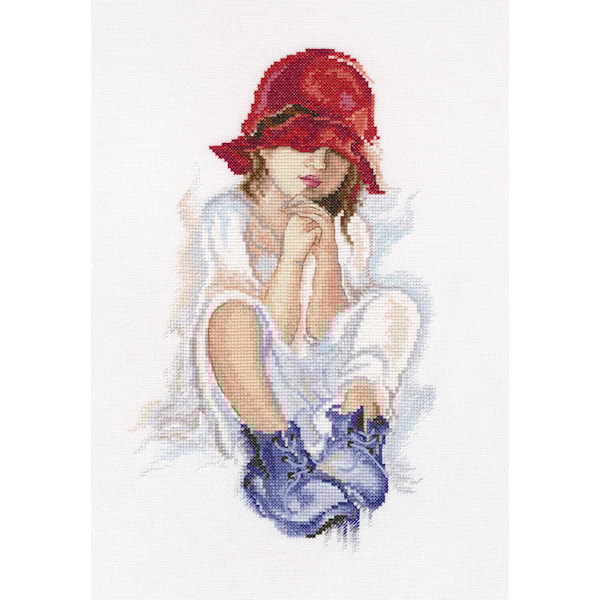 Broderisett drømmende jente 18 x 28,5 cm RTO