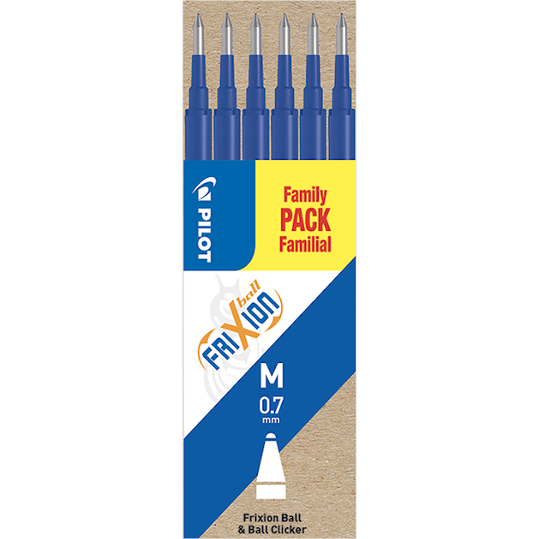 Sett med 6 - FriXion Ball 0.7 refiller - Blå - Medium spiss Pilot