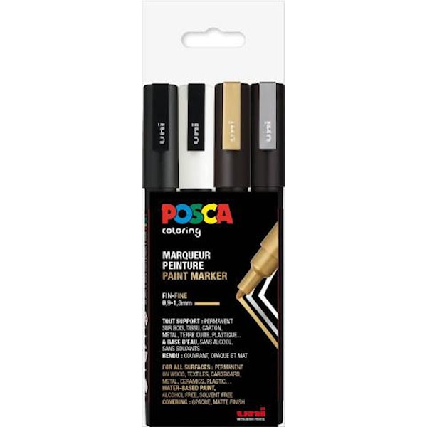 POSCA marker sæt PC-3M, 4 ass. farver, g-s-s-h
