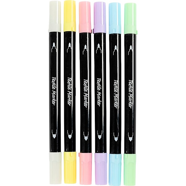 Textiltuschpennor spets 2,3+3,6 mm pastellf&auml;rger 6 st/1 f&ouml;rp.