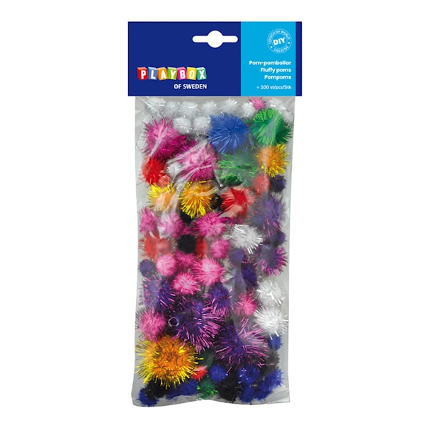 Pompoms Glitter 100-pakk Playbox