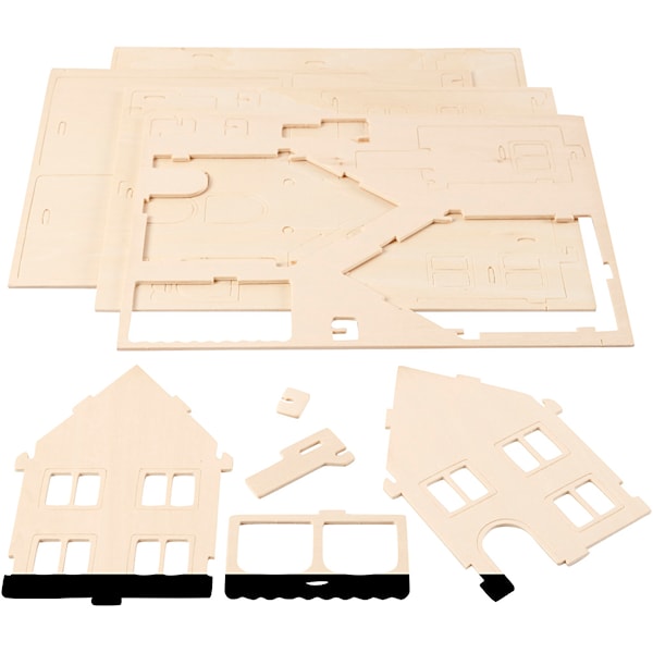 3D Konstruksjonsfigur, Hus med hveranda, str. 22,5x16x17,5, 1 stk.