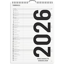 Seinäkalenteri 2026 Black and white 2 kolumner A4 Burde