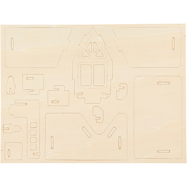 3D Konstruksjonsfigur, Hus med altan, str. 15,8x17,5x19,5, 1 stk.